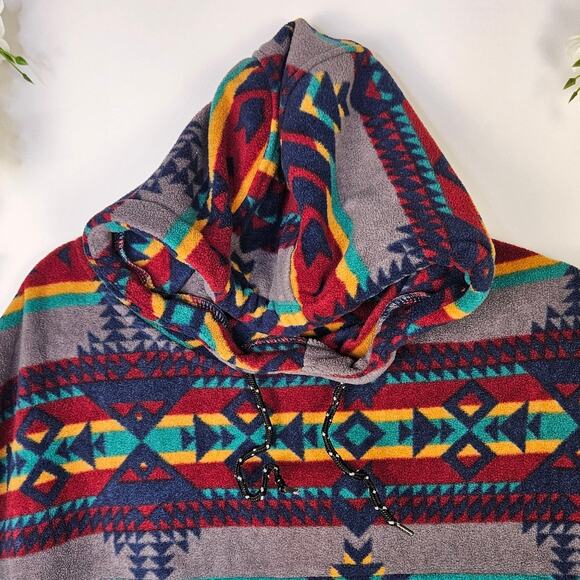 KAVU Overlook Polar Fleece Poncho Hoodie Aztec Cozy Oversize Southwestern Medium - Picture 8 of 12